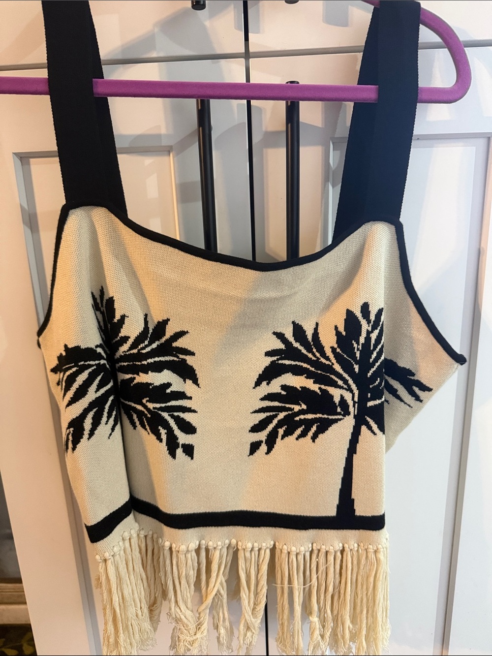 Eloquii Fringed Knit Camisole with Black Trim - Cream 22/24